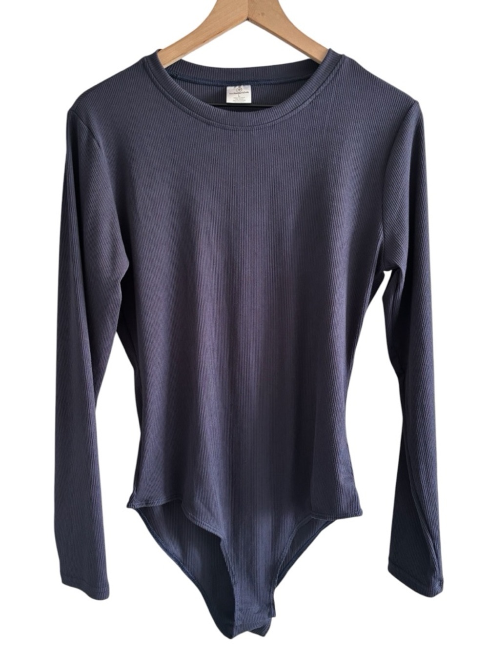 Real Essentials Navy Ribbed Bodysuit Long Sleeve Minimalist Capsule Basic Large